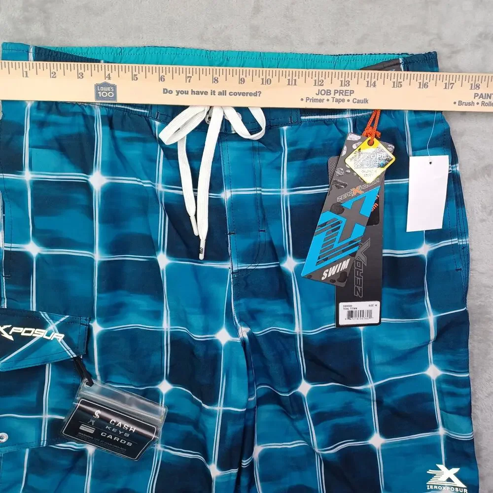 Zeroxposur Swim Board Shorts Mens M Teal Blue UPF 50 Quick Dry 4-Way Stretch NWT